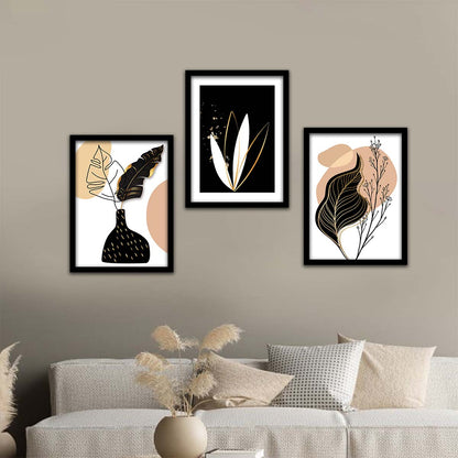 Wall Decor Modern Art Framed Wall Painting Poster for Living room Bedroom Office Gifts Home Decoration Frame In Beige (Set of 3) 11x14 Inches