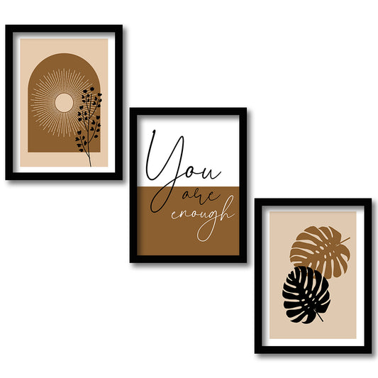 Wall Decor Modern Art Framed Wall Painting Poster for Living room Bedroom Office Gifts Home Decoration Frame In Beige (Set of 3) 11x14 Inches