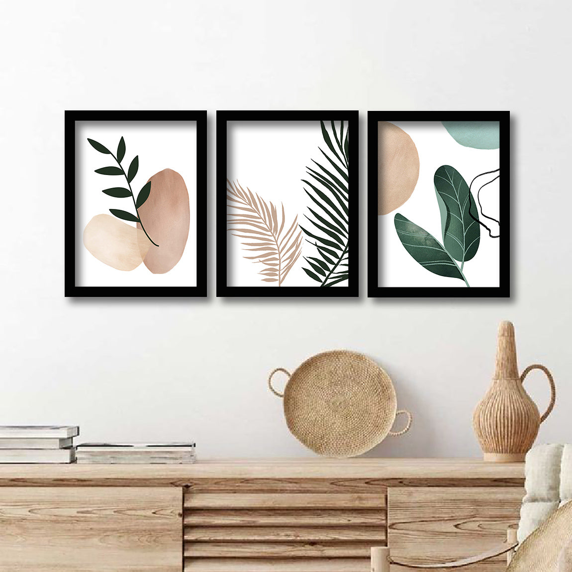Wall Decor Modern Art Framed Wall Painting Poster for Living room Bedroom Office Gifts Home Decoration Frame In Beige (Set of 3) 11x14 Inches