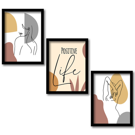 Wall Decor Modern Art Framed Wall Painting Poster for Living room Bedroom Office Gifts Home Decoration Frame In Beige (Set of 3) 11x14 Inches