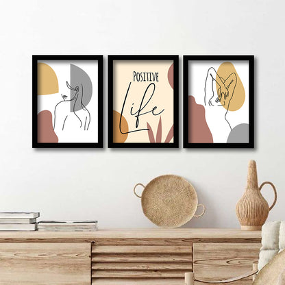 Wall Decor Modern Art Framed Wall Painting Poster for Living room Bedroom Office Gifts Home Decoration Frame In Beige (Set of 3) 11x14 Inches