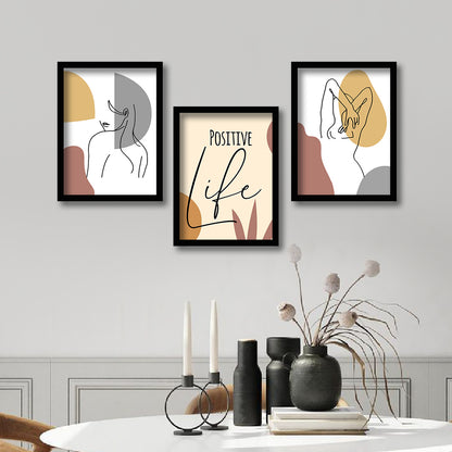 Wall Decor Modern Art Framed Wall Painting Poster for Living room Bedroom Office Gifts Home Decoration Frame In Beige (Set of 3) 11x14 Inches