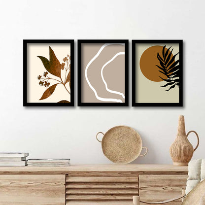 Wall Decor Modern Art Framed Wall Painting Poster for Living room Bedroom Office Gifts Home Decoration Frame In Beige (Set of 3) 11x14 Inches