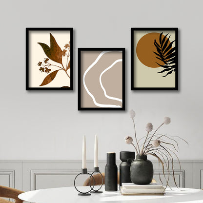 Wall Decor Modern Art Framed Wall Painting Poster for Living room Bedroom Office Gifts Home Decoration Frame In Beige (Set of 3) 11x14 Inches