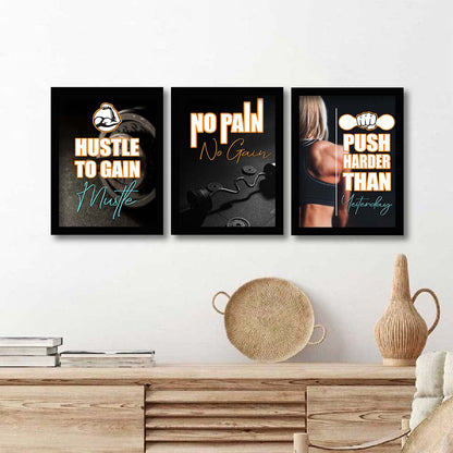 Gym Motivational Wall Frames Posters Paintings For office study Room Home Decoration ( set of 3 )