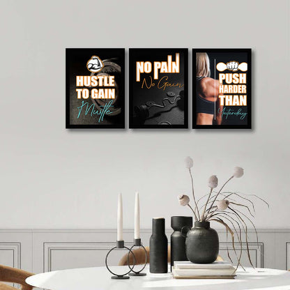 Gym Motivational Wall Frames Posters Paintings For office study Room Home Decoration ( set of 3 )