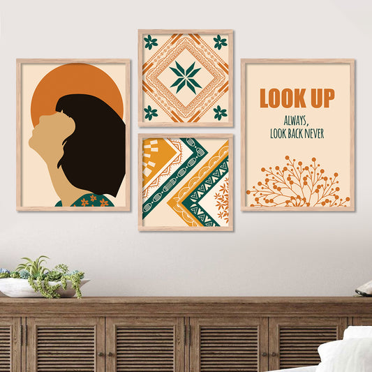 Wall Decor Framed Paintings For Living Room Bedroom - Framed Posters For Girls  (Set of 4) 11x14 Inches (Pattern 2)