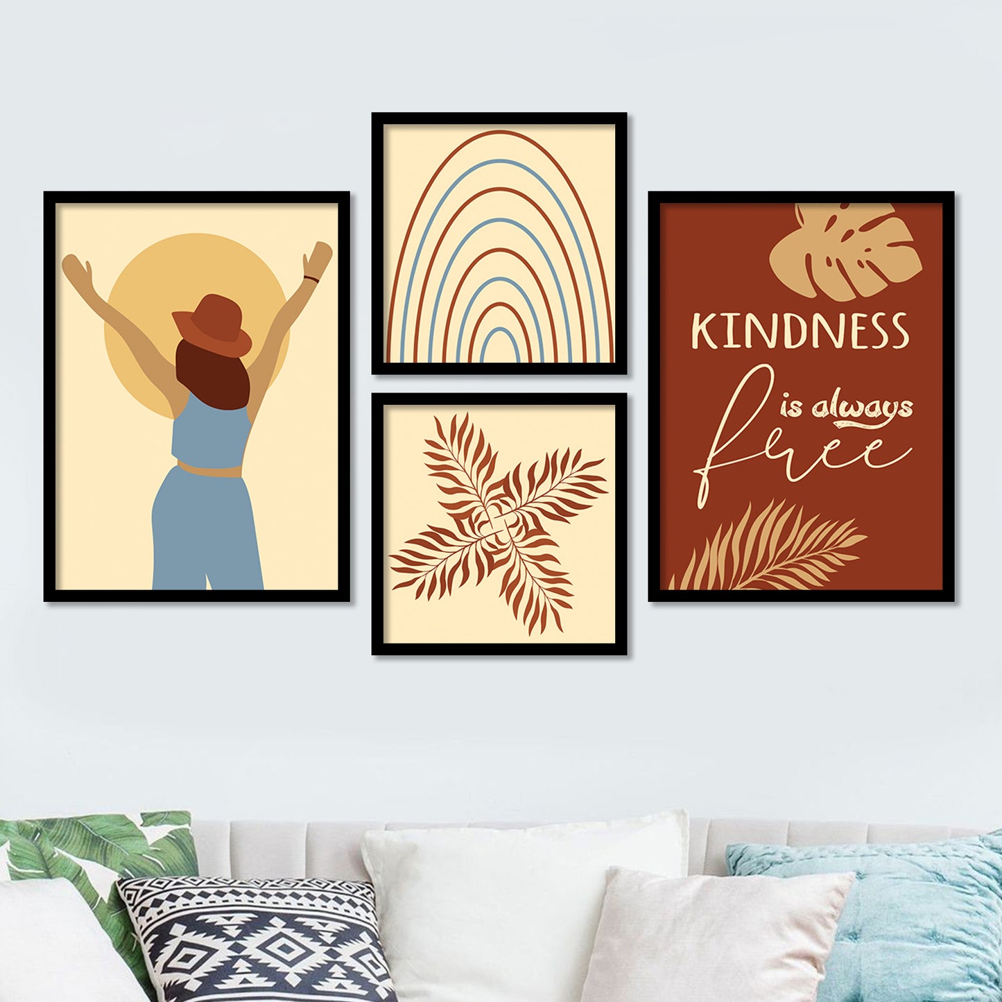 Wall Decor Framed Paintings For Living Room Bedroom - Framed Posters For Girls  (Set of 4) 11x14 Inches (Pattern 4)