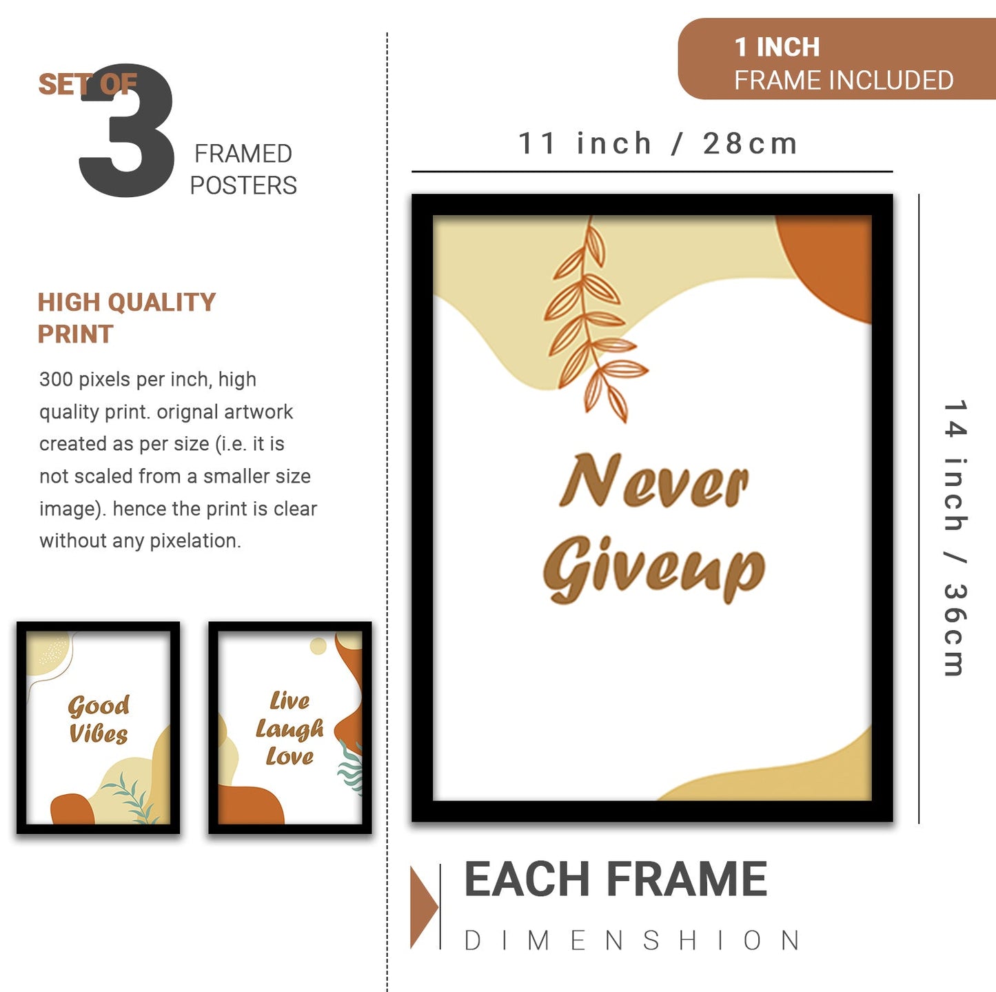 Motivational Wall Frames Posters Paintings For office study Room Home Decoration ( set of 3 )