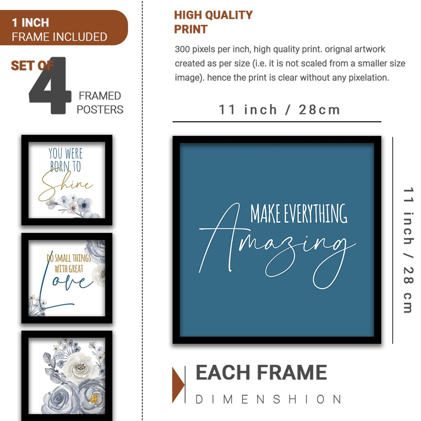 Motivational Wall Frames Posters Paintings For office study Room Home Decoration ( set of 4 )