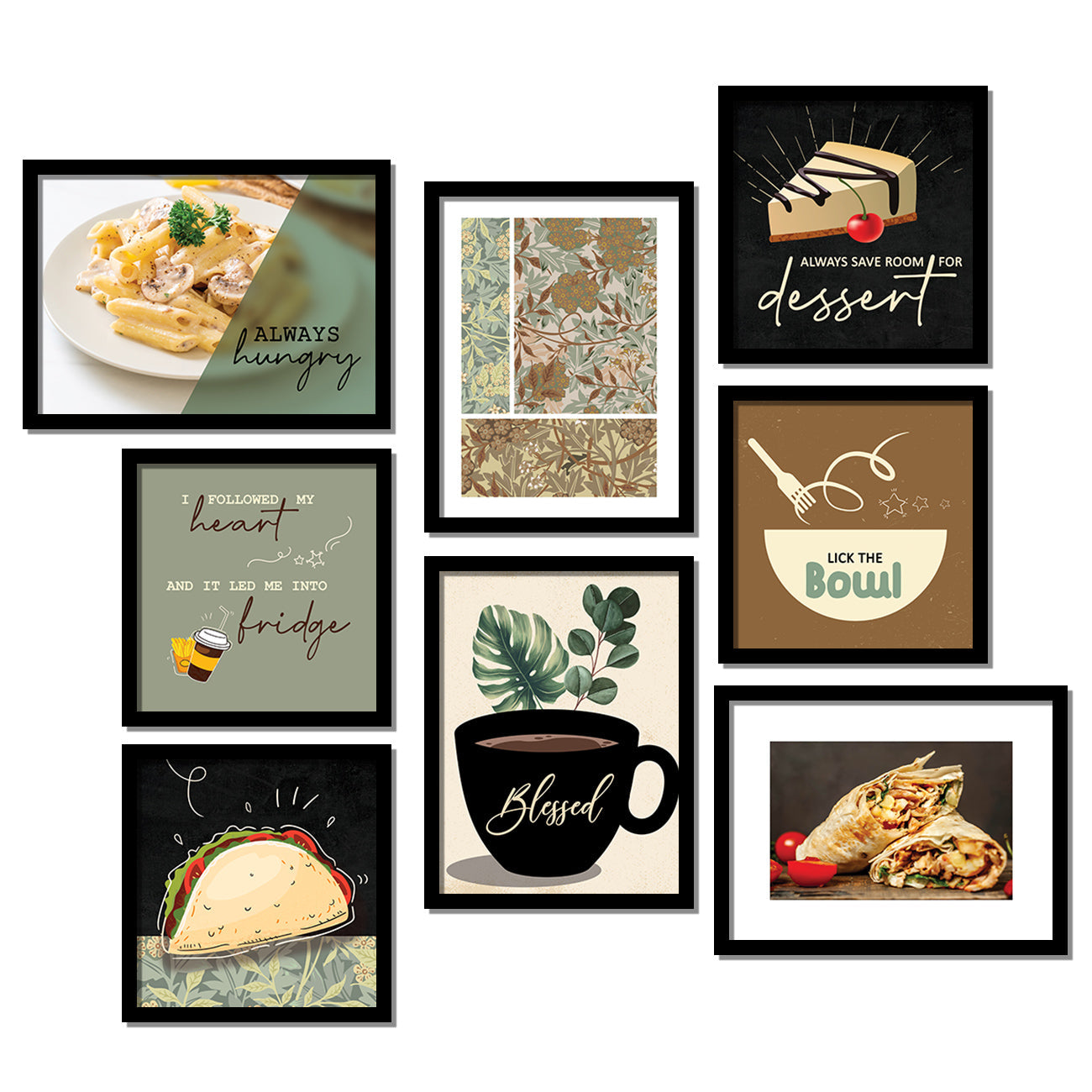 Caffe, Restaurant, Kitchen Wall Decor Frames (Set of 8)